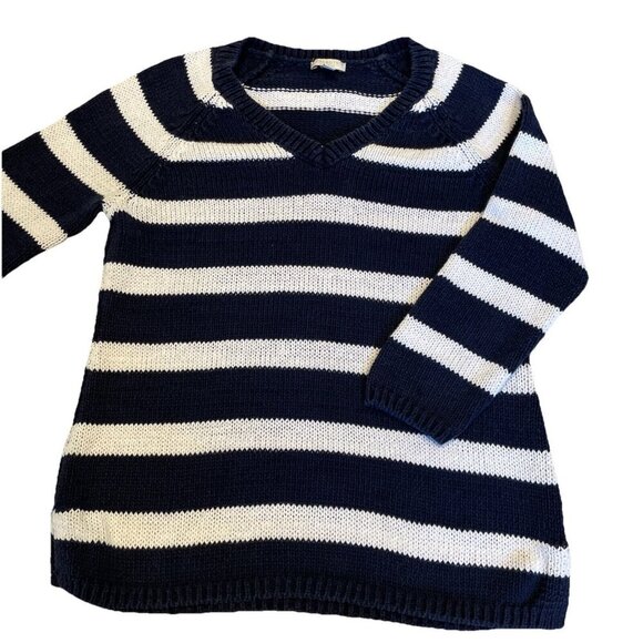 Talbots Navy Blue Stripe Sweater Women's Petite XS Cotton Blend Pullover Preppy - Picture 1 of 9